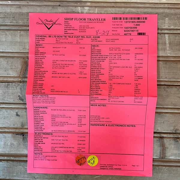 Fender Custom Shop Limited Edition Bow Tie Telecaster Cusom Relic Electric Guitar - Aged Sage Green Metallic