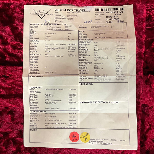 Fender Custom Shop 1953 Telecaster Lush Closet Classic Electric Guitar - Candy Apple Red