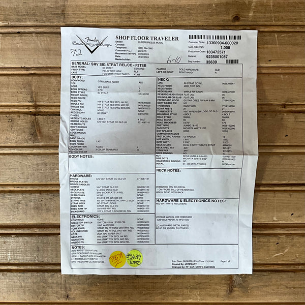 Fender Custom Shop Stevie Ray Vaughan Signature Stratocaster Relic Electric Guitar - Faded 3 Color Sunburst