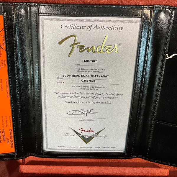 Fender Custom Shop B2 Artisian Koa Stratocaster Electric Guitar - Natural