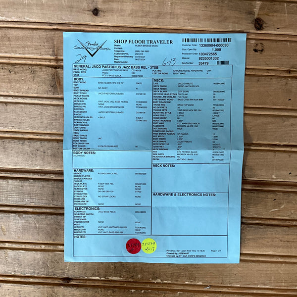 Fender Custom Shop Jaco Pastorius Tribute Fretless Electric Bass - 3-Color Sunburst