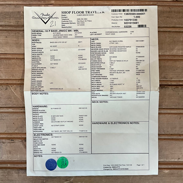 Fender Custom Shop 1955 Precision Bass Journeyman Relic Electric Bass Guitar - Mercedes Blue