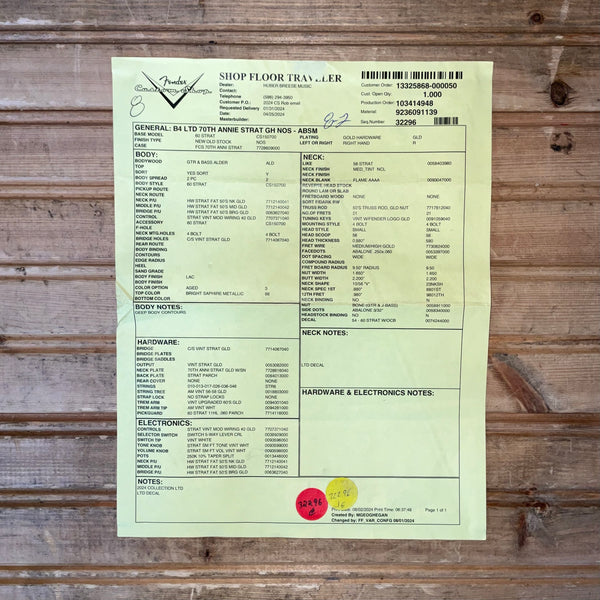 Fender Custom Shop Limited Edition 70th Anniversary Stratocaster Electric Guitar - Aged Bright Sapphire Metallic