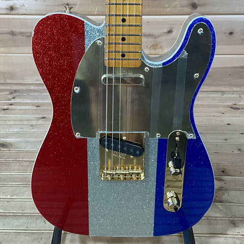 Fender Buck Owens Telecaster Electric Guitar - Red, Silver, and Blue Sparkle