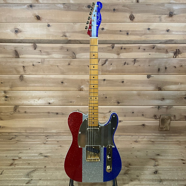 Fender Buck Owens Telecaster Electric Guitar - Red, Silver, and Blue Sparkle