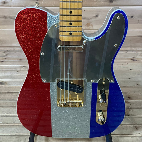 Fender Buck Owens Telecaster Electric Guitar - Red, Silver, and Blue Sparkle