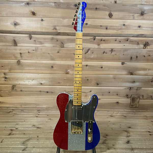 Fender Buck Owens Telecaster Electric Guitar - Red, Silver, and Blue Sparkle