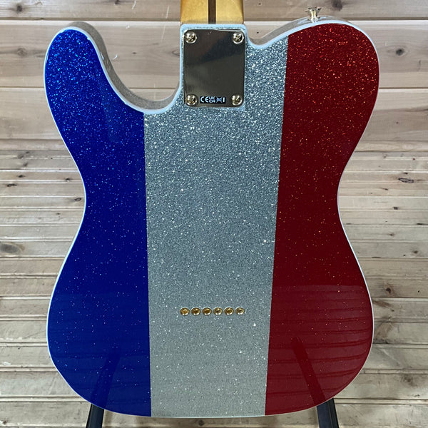 Fender Buck Owens Telecaster Electric Guitar - Red, Silver, and Blue Sparkle