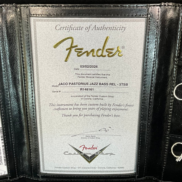 Fender Custom Shop Jaco Pastorius Tribute Fretless Electric Bass - 3-Color Sunburst