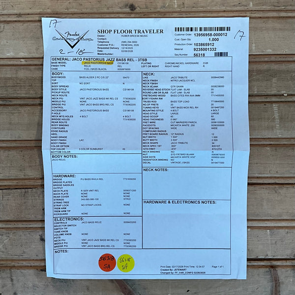 Fender Custom Shop Jaco Pastorius Tribute Fretless Electric Bass - 3-Color Sunburst