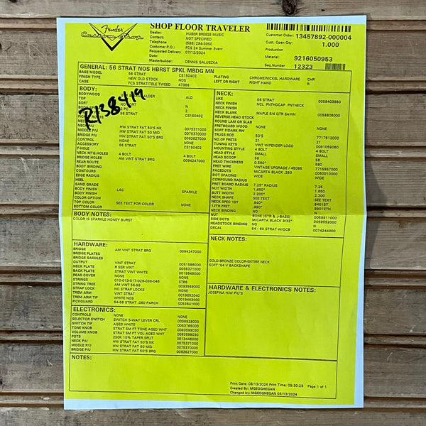 Fender Custom Shop 56 Stratocaster NOS Masterbuilt Dennis Galuszka Electric Guitar - Honey Burst Sparkle