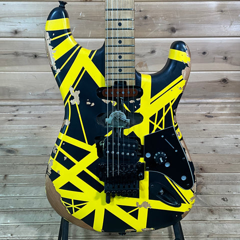 EVH Limited Edition Striped Series Frankenstein Frankie Aged Electric Guitar - Black with Yellow Stripes
