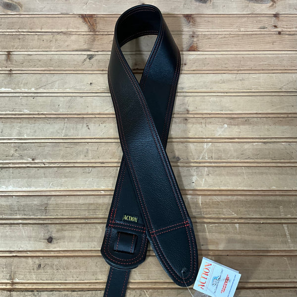Action Custom Straps Simply Classy Black with Red Stitching Guitar Strap