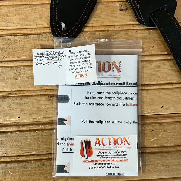 Action Custom Straps Simply Classy Black with Red Stitching Guitar Strap