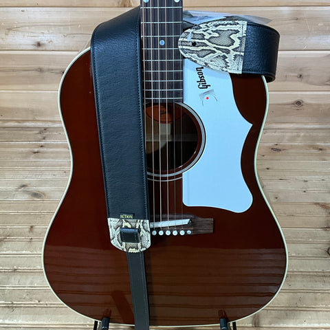 Action Custom Straps Custom Limited Edition Simply Classy Black with Vintage Python Ends Guitar Strap
