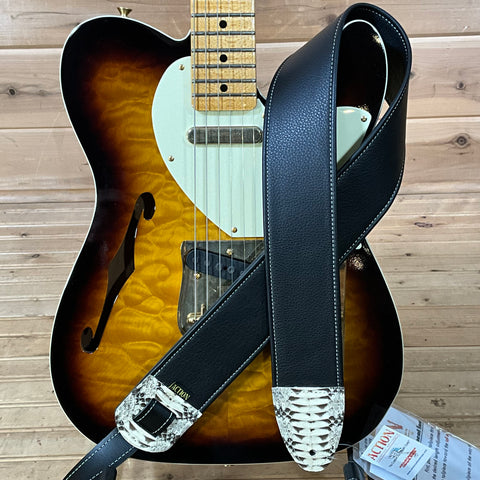 Action Custom Straps Custom Limited Edition Simply Classy Black with Diamond Watersnake Ends Guitar Strap