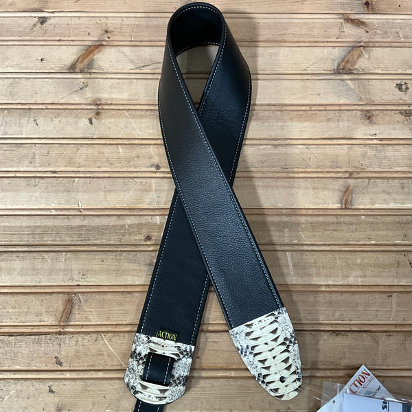 Action Custom Straps Custom Limited Edition Simply Classy Black with Diamond Watersnake Ends Guitar Strap