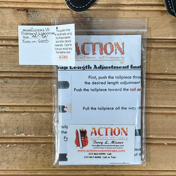 Action Custom Straps Custom Limited Edition Simply Classy Black with Diamond Watersnake Ends Guitar Strap