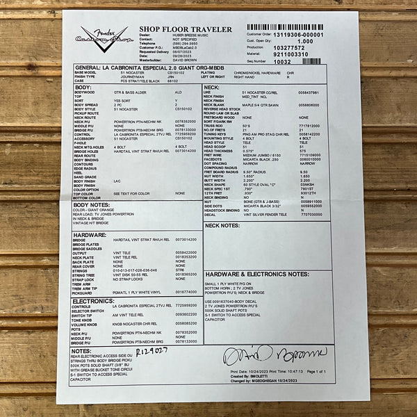 Fender Custom Shop Masterbuilt David Brown La Cabronita Especial 2.0 Journeyman Relic Electric Guitar - Giant Orange