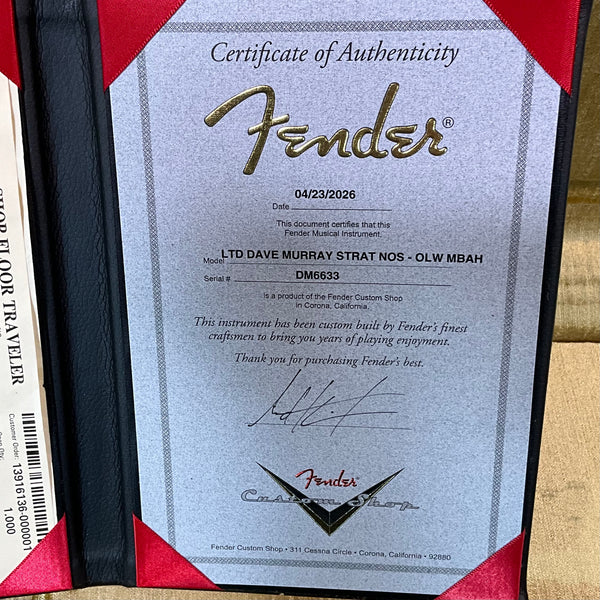 Fender Custom Shop Limited Edition Dave Murray Stratocaster NOS Masterbuilt Andy Hicks Electric Guitar - Olympic White