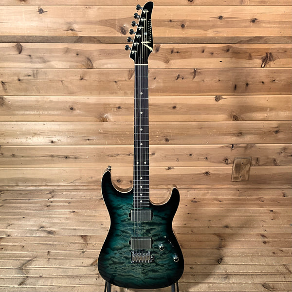 Tom Anderson Drop Top Electric Guitar - Cajun Key Lime / Teal / Black Edge Burst with Binding / Natural Back