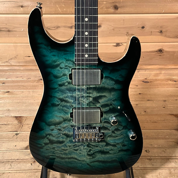 Tom Anderson Drop Top Electric Guitar - Cajun Key Lime / Teal / Black Edge Burst with Binding / Natural Back
