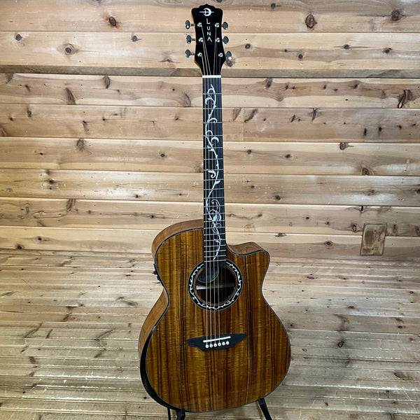 Luna Vineyard Koa Bevel Grand Auditorium Acoustic Guitar Natural Huber Breese Music 8232