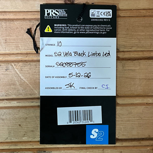 PRS S2 Vela Black Limba Wood Library Electric Guitar - Natural