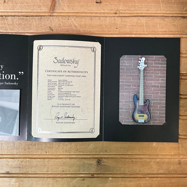 Sadowsky MetroLine 21-Fret Hybrid P/J 5-String Electric Bass Guitar USED - 59 Burst Transparent High
