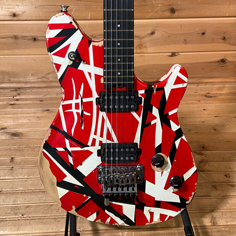 EVH Limited Edition Wolfgang Special Striped Series Electric Guitar - Red, Black, and White Aged