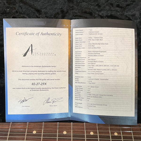 Tom Anderson T Icon Electric Guitar - Sonic Blue
