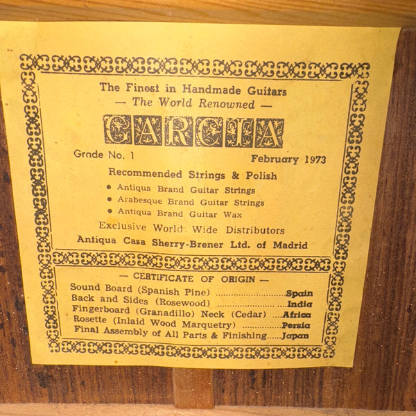 Garcia 1973 No. 1 Classical Acoustic Guitar USED - Natural