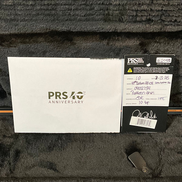 PRS 40th Anniversary Custom 24-08 Semi Hollow Limited Edition Electric Guitar - Charcoal Cherry Burst