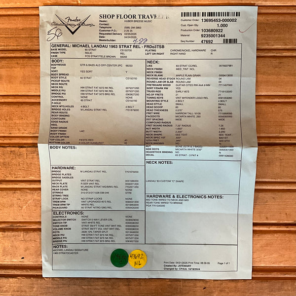 Fender Custom Shop Michael Landau Signature 1963 Stratocaster Relic Electric Guitar - Fiesta Red over 3-Color Sunburst