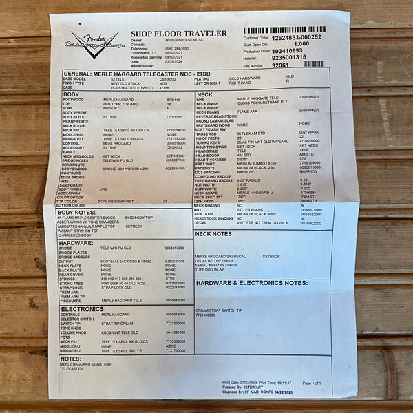 Fender Custom Shop Merle Haggard Telecaster Electric Guitar - 2-Color Sunburst