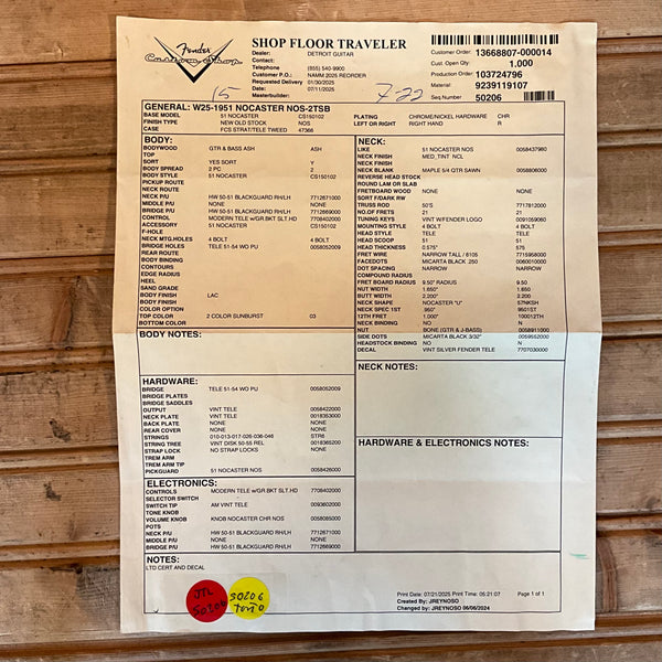 Fender Custom Shop 1951 Nocaster Electric Guitar USED - 2 Color Sunburst