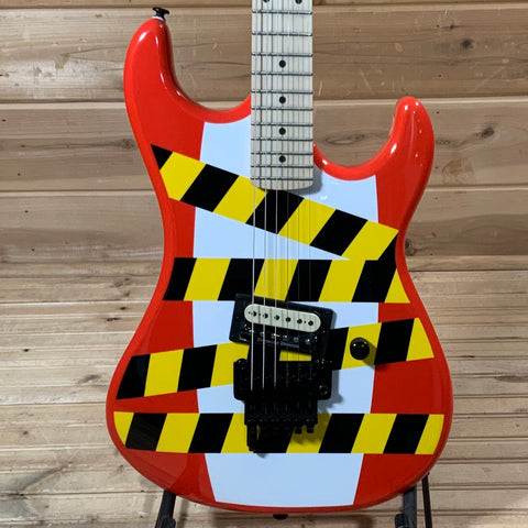 Kramer Baretta Custom Graphics “Danger Zone” Electric Guitar - Warning Tape on White Red