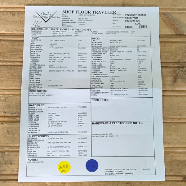 Fender Custom Shop 1960 Telecaster Heavy Relic Electric Guitar - Chocolate 3 Color Sunburst