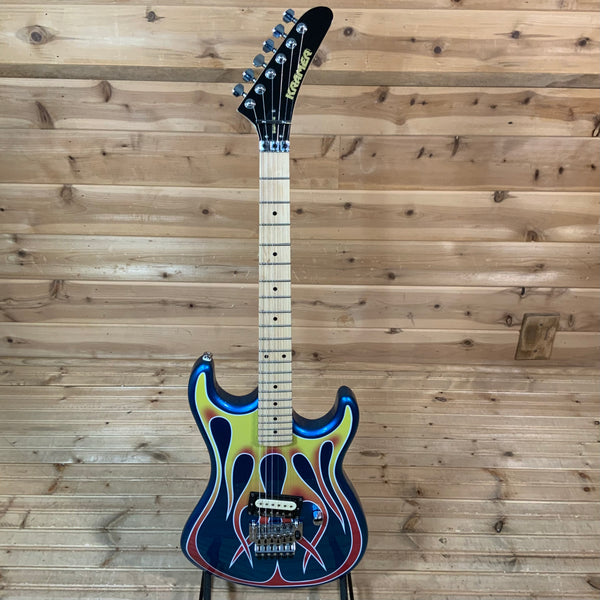 Kramer Baretta Custom Graphics “Hot Rod” Electric Guitar - Blue Sparkle with Flames