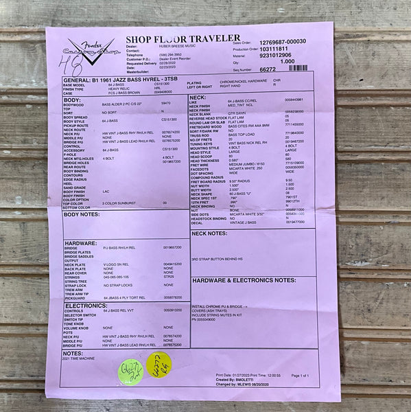 Fender Custom Shop 1961 Heavy Relic Jazz Bass - 3 Color Sunburst