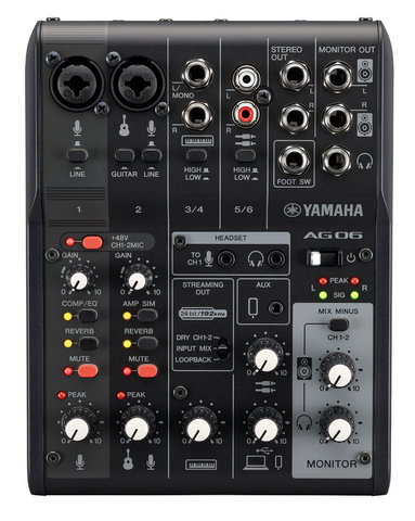 Yamaha AG06 MK2 6-Channel Live Streaming Loopback Audio USB Mixer - Black